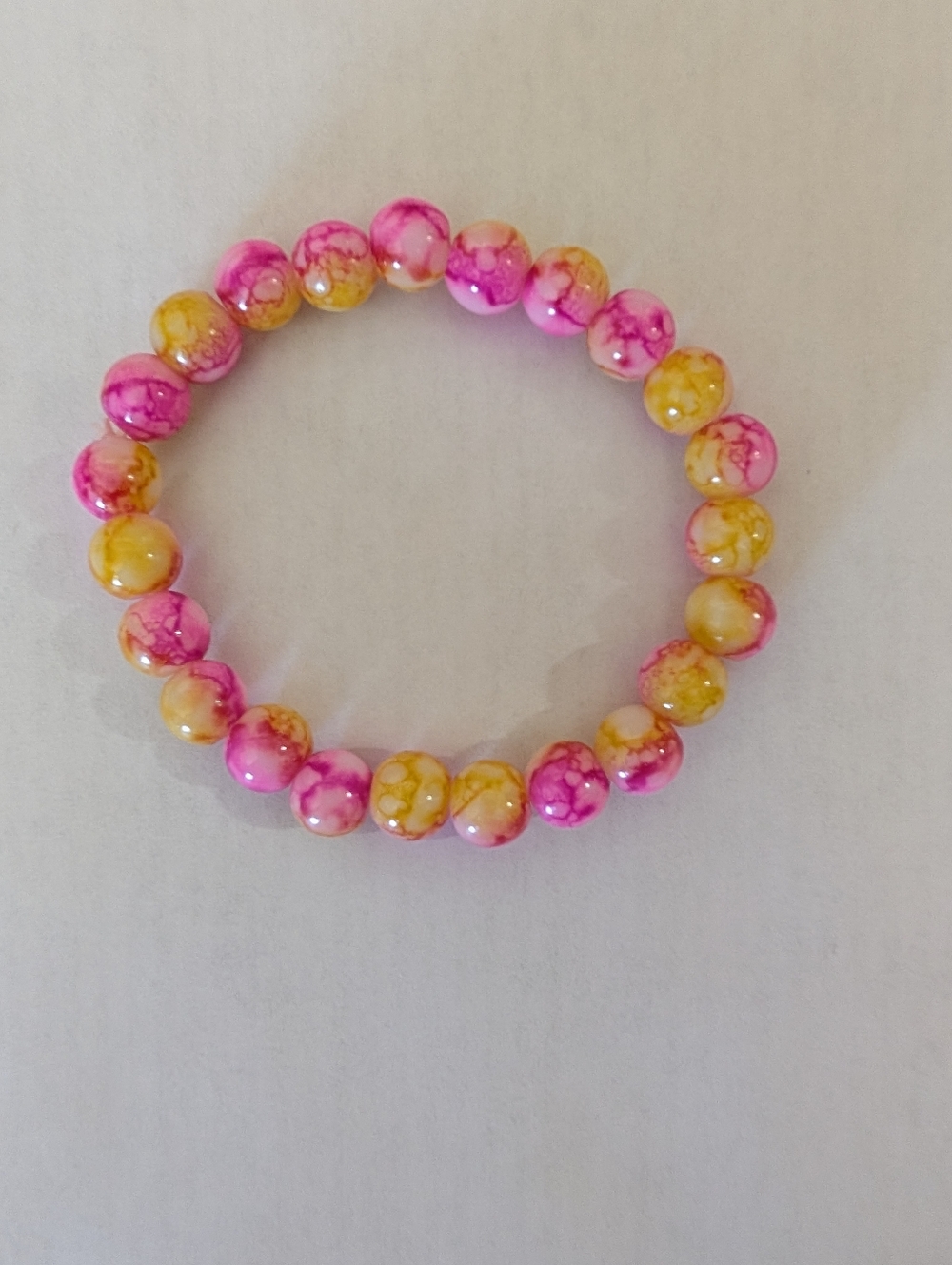 Pink & Yellow Marble Bead Stretch Bracelet